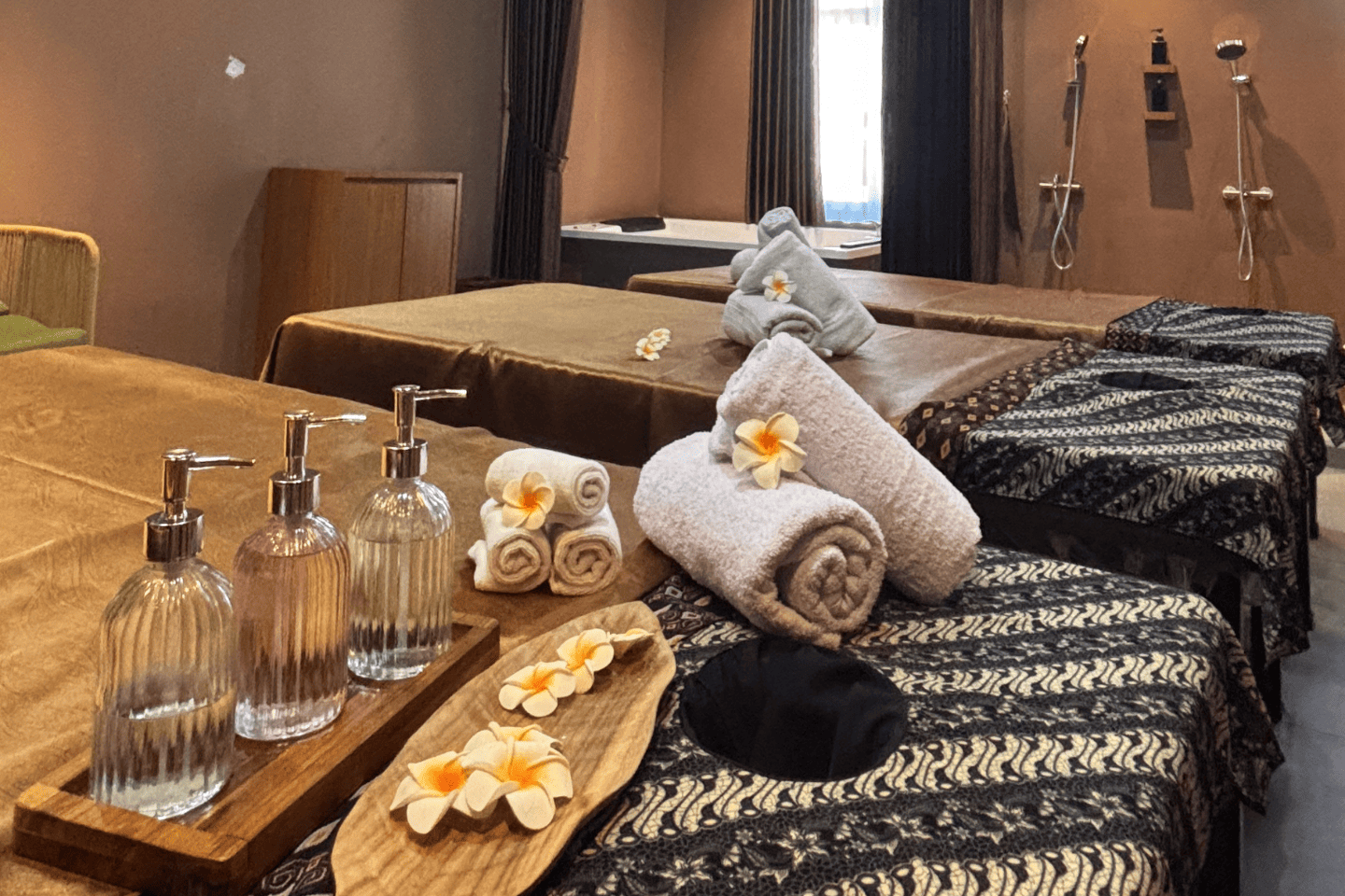 A relaxing premium room setup for our exclusive Bintan Spa and Massage services.
