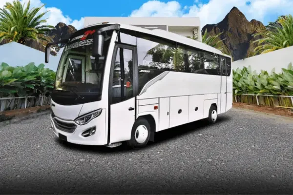Large 25-seater executive bus charter for corporate groups, available through our Bintan Transport Rental.